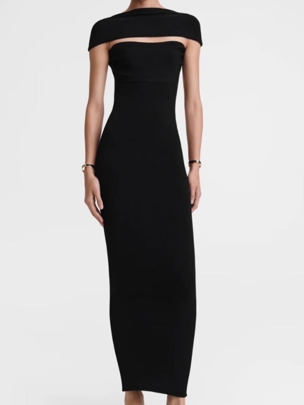 Nwt Toteme Slip Through Knit Off Shoulder Mock Neck Scarf Maxi Long Dress Black